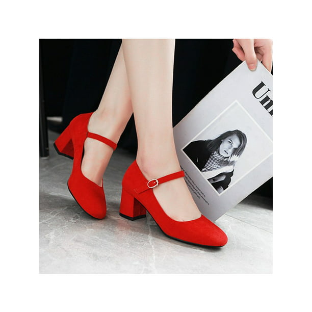 Details about   Fashion Women's Round Toe Block Heels Buckle Strap Slip On Shoes Pumps Size